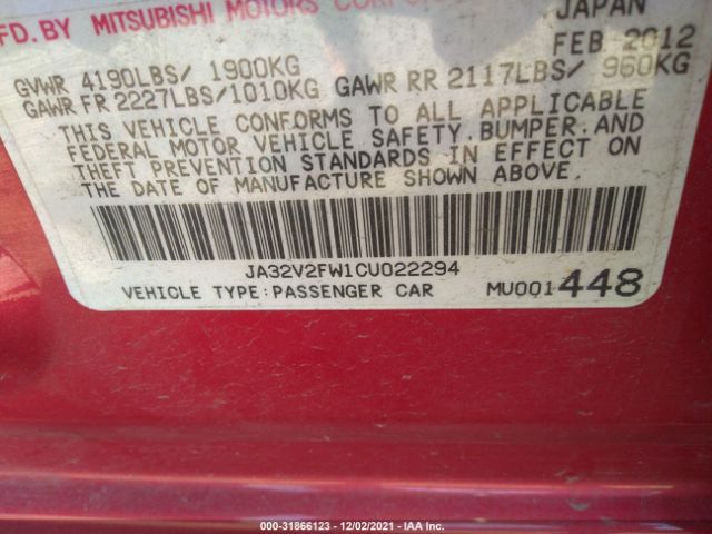 Photo 8 VIN: JA32V2FW1CU022294 - MITSUBISHI LANCER 