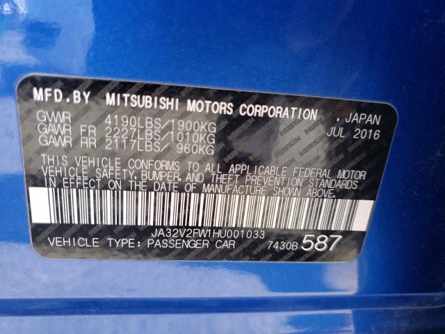 Photo 9 VIN: JA32V2FW1HU001033 - MITSUBISHI LANCER X 