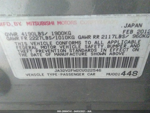 Photo 8 VIN: JA32V2FW2CU022546 - MITSUBISHI LANCER 