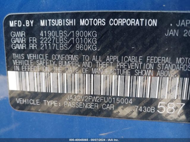 Photo 8 VIN: JA32V2FW2FU015004 - MITSUBISHI LANCER 