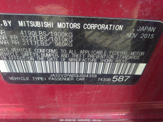 Photo 8 VIN: JA32V2FW2GU004358 - MITSUBISHI LANCER 