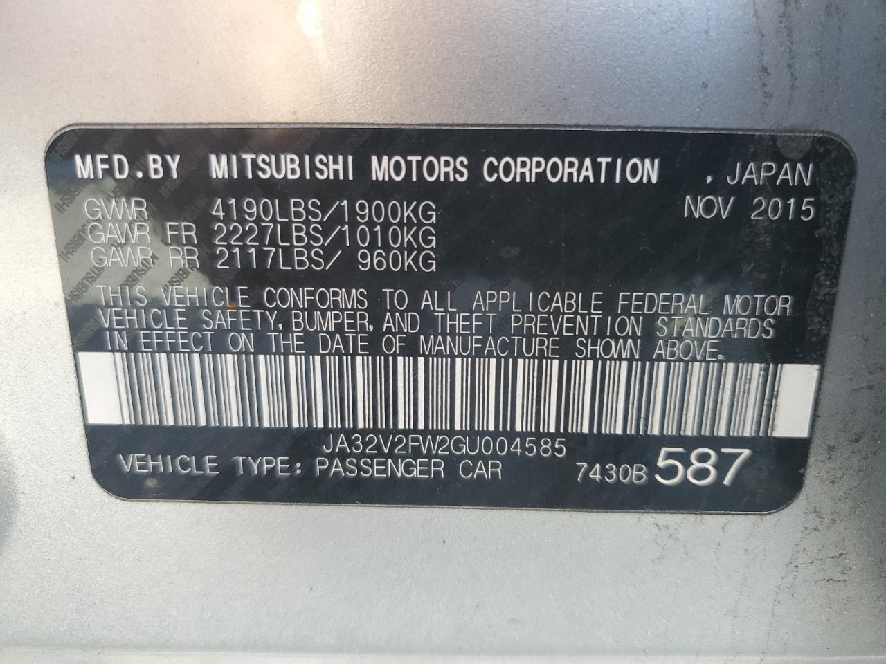 Photo 11 VIN: JA32V2FW2GU004585 - MITSUBISHI LANCER 