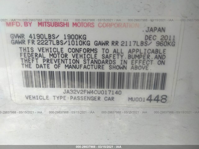 Photo 8 VIN: JA32V2FW4CU017140 - MITSUBISHI LANCER 