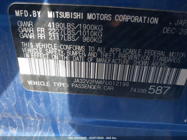 Photo 8 VIN: JA32V2FW4FU012198 - MITSUBISHI LANCER 