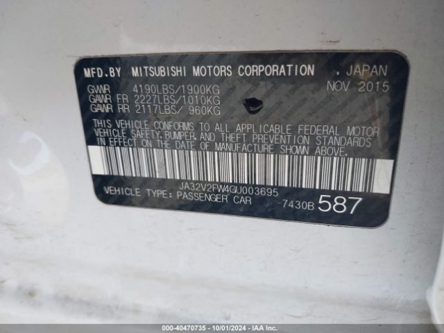 Photo 8 VIN: JA32V2FW4GU003695 - MITSUBISHI LANCER 