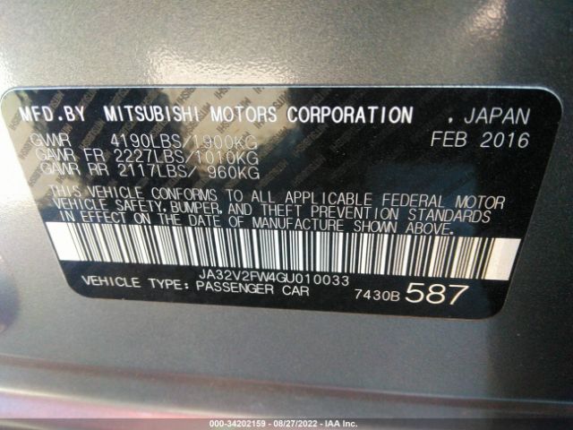 Photo 8 VIN: JA32V2FW4GU010033 - MITSUBISHI LANCER 