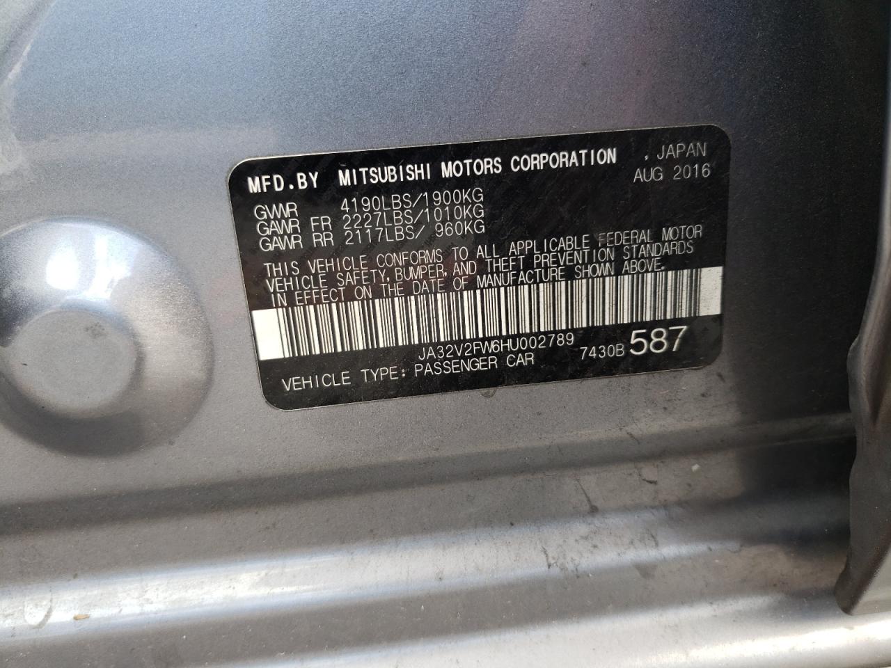 Photo 11 VIN: JA32V2FW6HU002789 - MITSUBISHI LANCER 