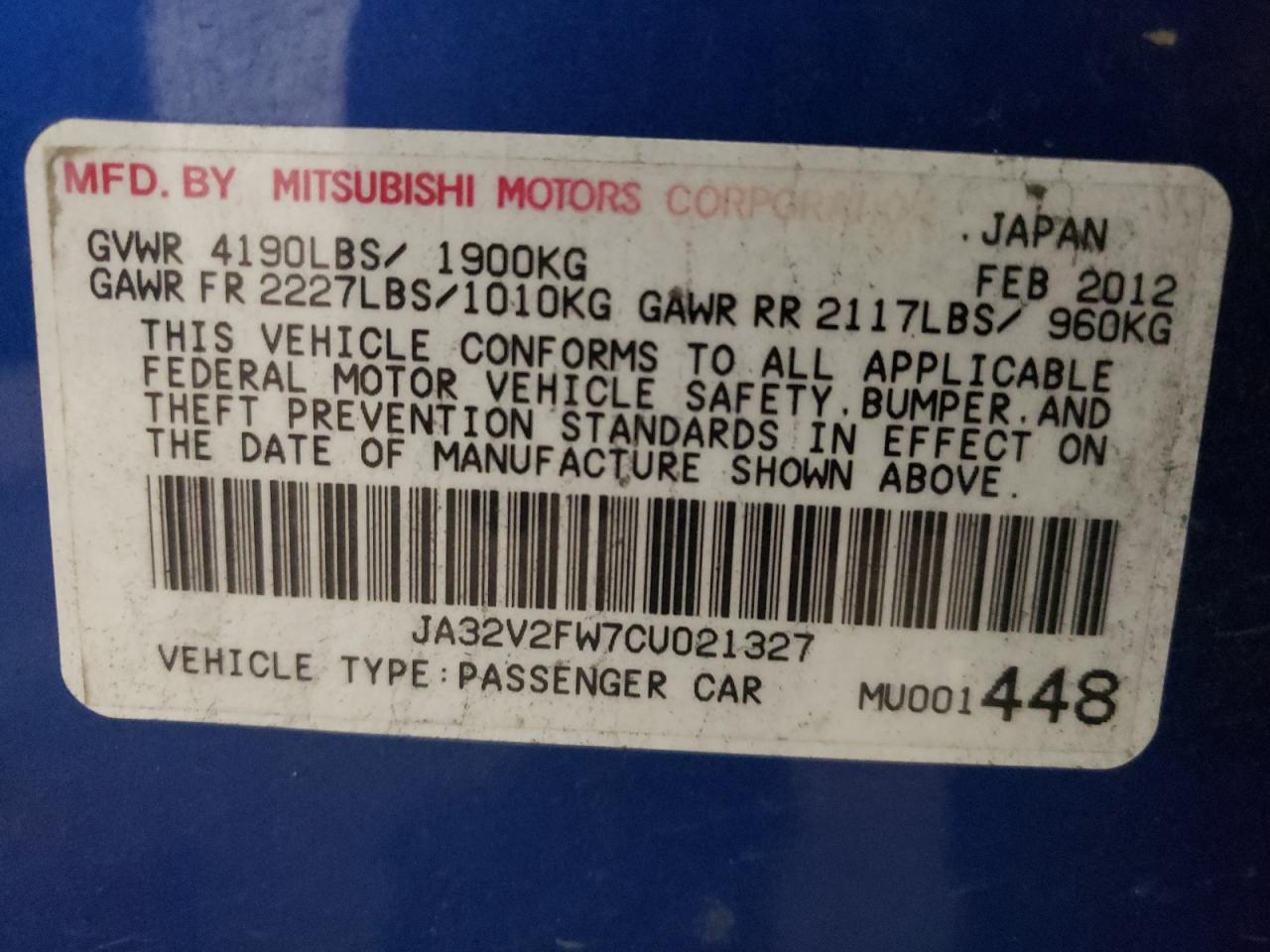 Photo 11 VIN: JA32V2FW7CU021327 - MITSUBISHI LANCER 