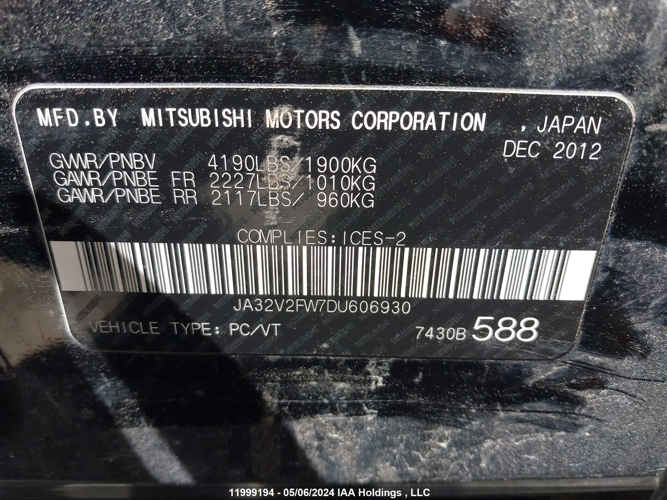 Photo 8 VIN: JA32V2FW7DU606930 - MITSUBISHI LANCER 