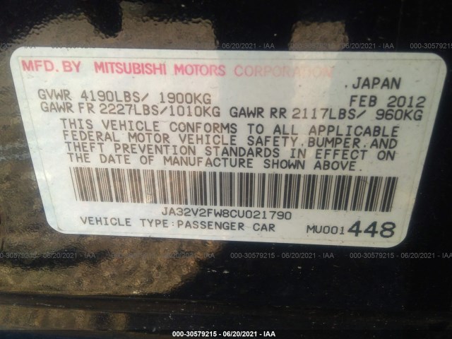 Photo 8 VIN: JA32V2FW8CU021790 - MITSUBISHI LANCER 