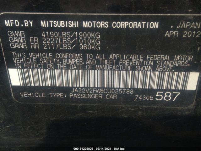 Photo 8 VIN: JA32V2FW8CU025788 - MITSUBISHI LANCER 