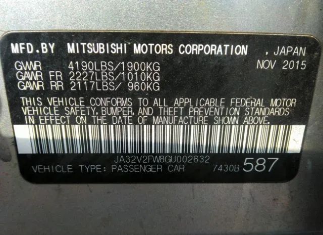 Photo 8 VIN: JA32V2FW8GU002632 - MITSUBISHI LANCER 