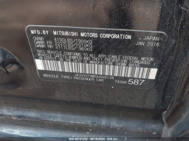 Photo 8 VIN: JA32V2FW8GU008138 - MITSUBISHI LANCER ES 