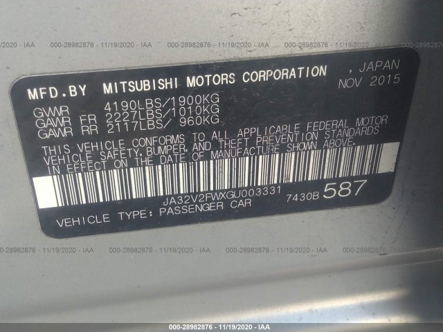 Photo 8 VIN: JA32V2FWXGU003331 - MITSUBISHI LANCER 