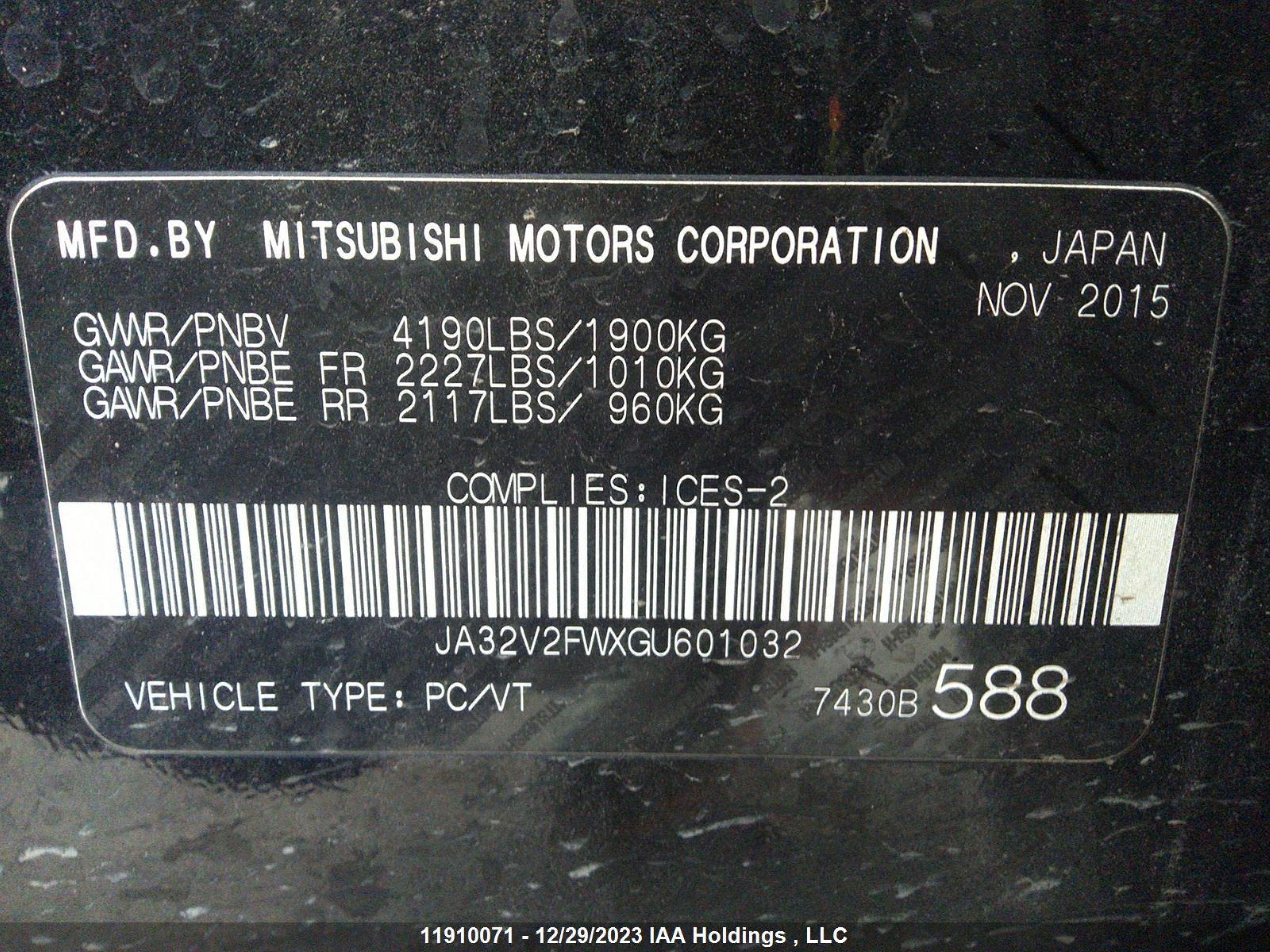 Photo 8 VIN: JA32V2FWXGU601032 - MITSUBISHI LANCER 