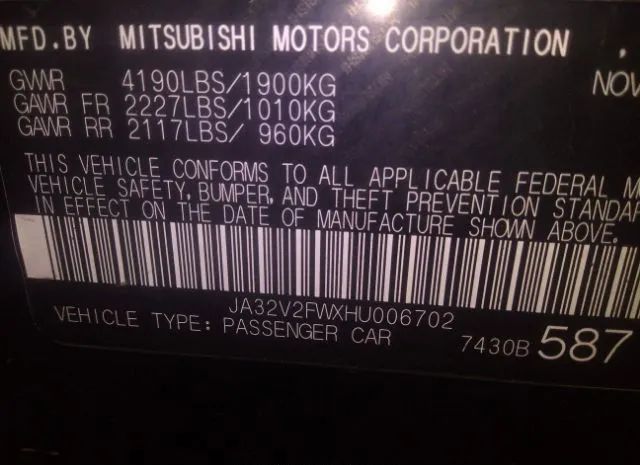 Photo 8 VIN: JA32V2FWXHU006702 - MITSUBISHI LANCER 