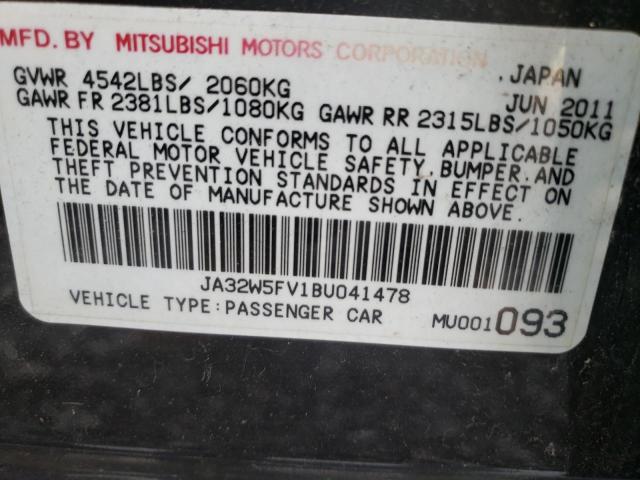 Photo 9 VIN: JA32W5FV1BU041478 - MITSUBISHI LANCER EVO 