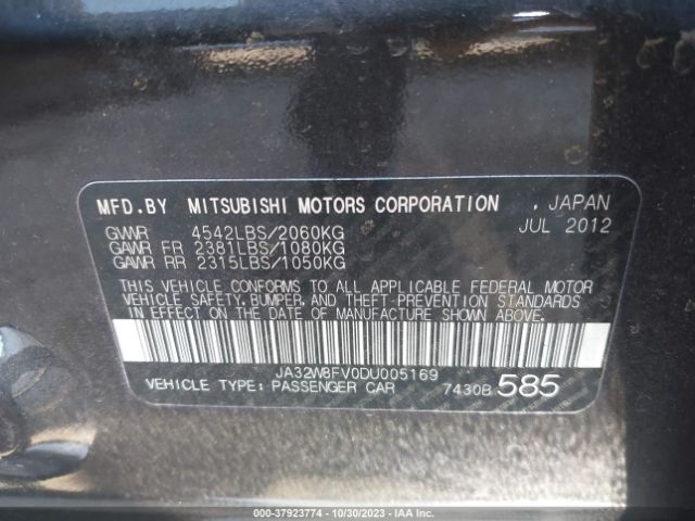 Photo 8 VIN: JA32W8FV0DU005169 - MITSUBISHI LANCER EVOLUTION 