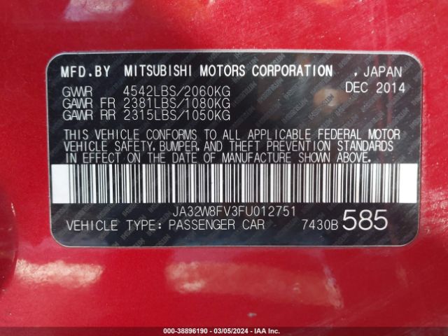 Photo 8 VIN: JA32W8FV3FU012751 - MITSUBISHI LANCER EVOLUTION 