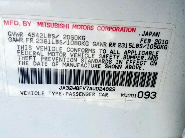 Photo 9 VIN: JA32W8FV7AU024829 - MITSUBISHI LANCER EVO 