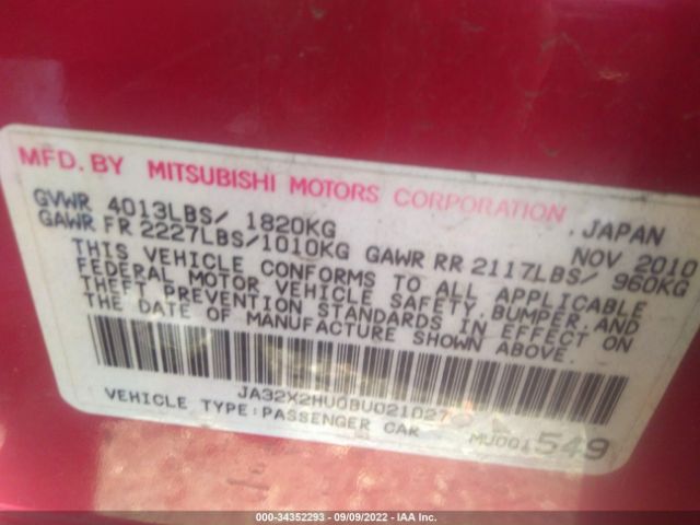 Photo 8 VIN: JA32X2HU0BU021027 - MITSUBISHI LANCER 