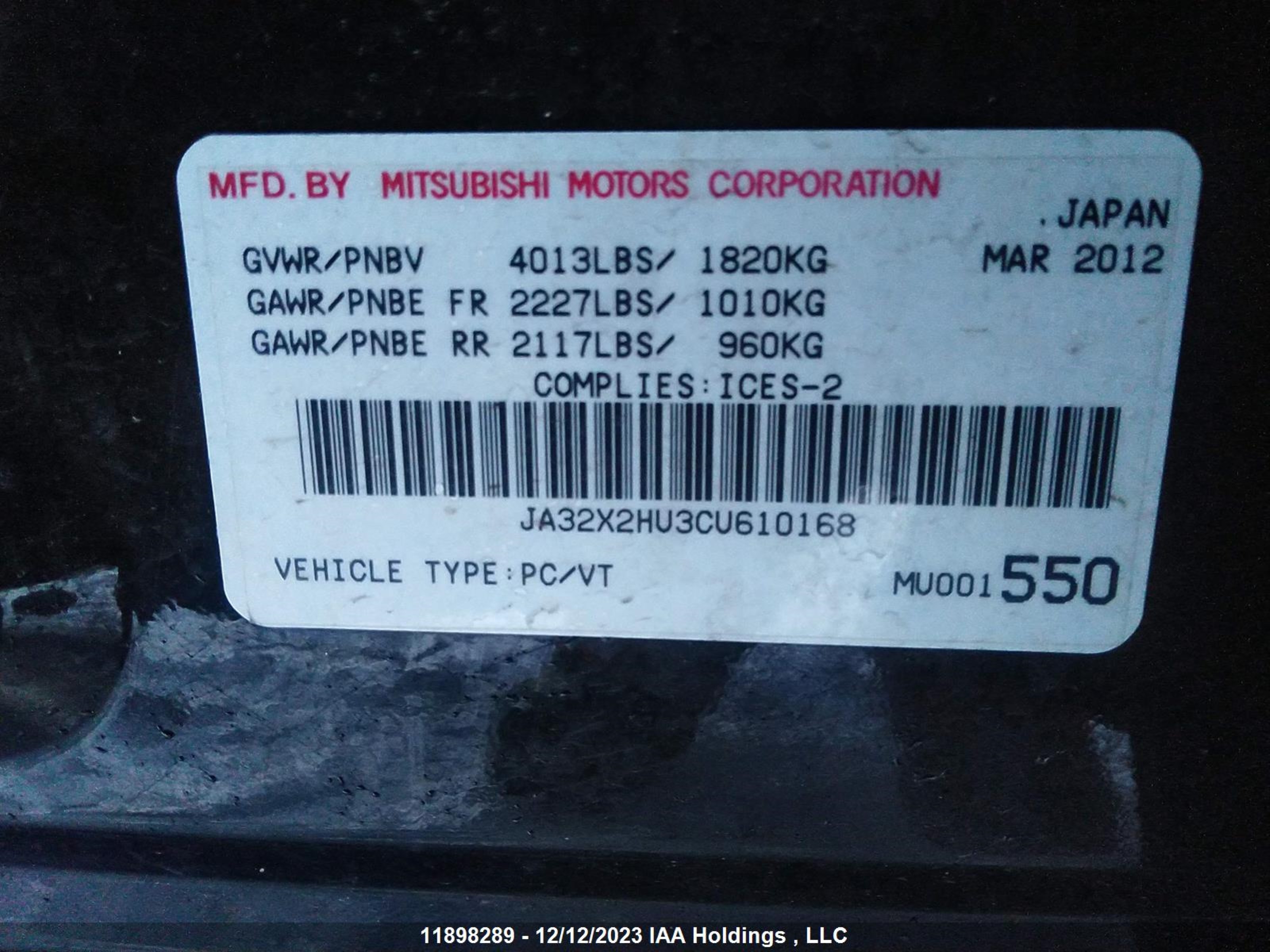 Photo 8 VIN: JA32X2HU3CU610168 - MITSUBISHI LANCER 