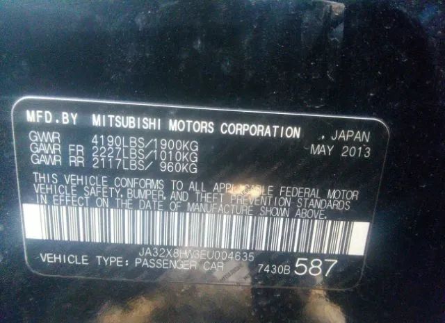 Photo 8 VIN: JA32X8HW3EU004635 - MITSUBISHI LANCER SPORTBACK 