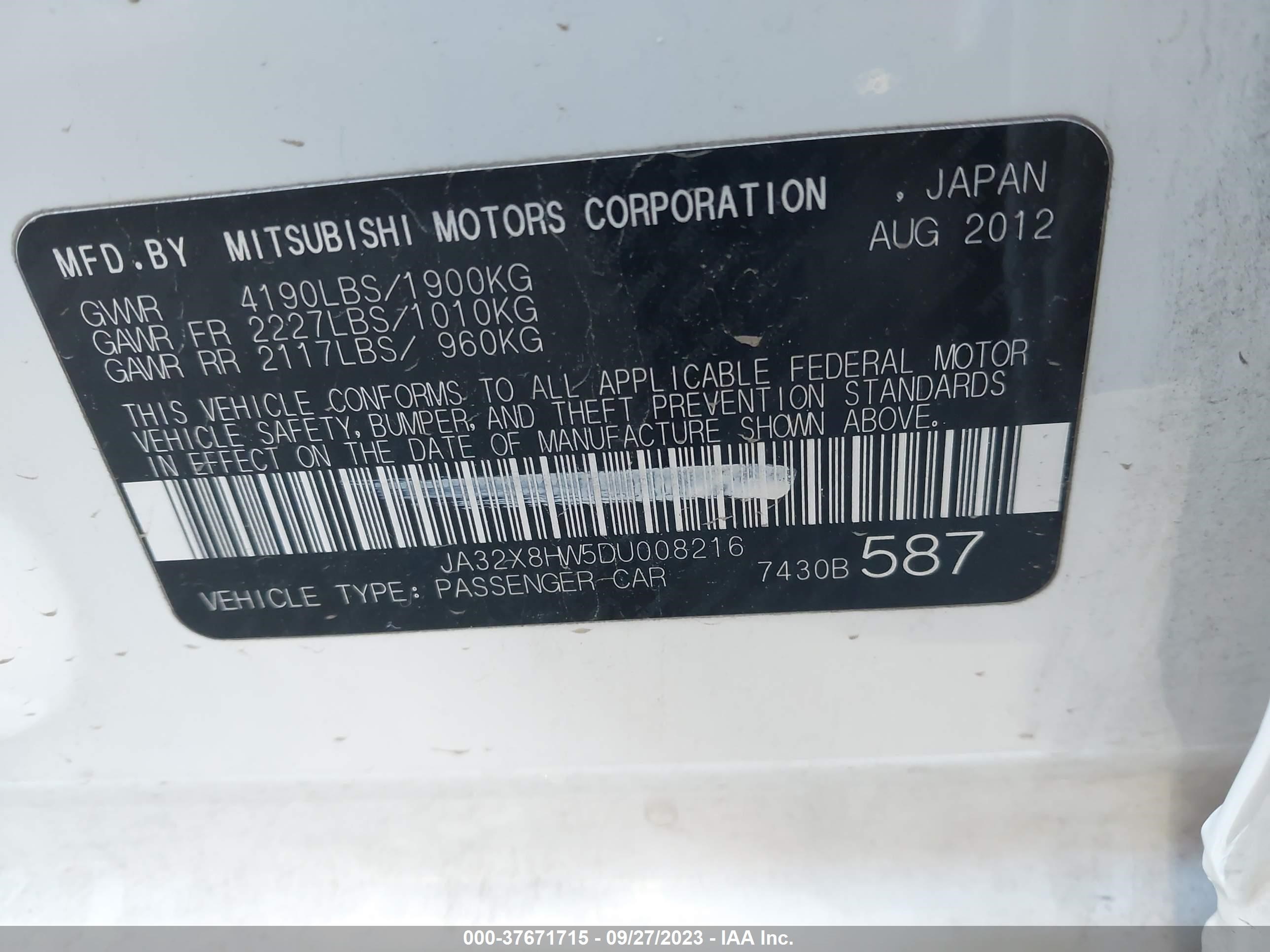 Photo 8 VIN: JA32X8HW5DU008216 - MITSUBISHI LANCER 