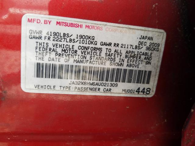 Photo 9 VIN: JA32X8HW6AU021309 - MITSUBISHI LANCER GTS 