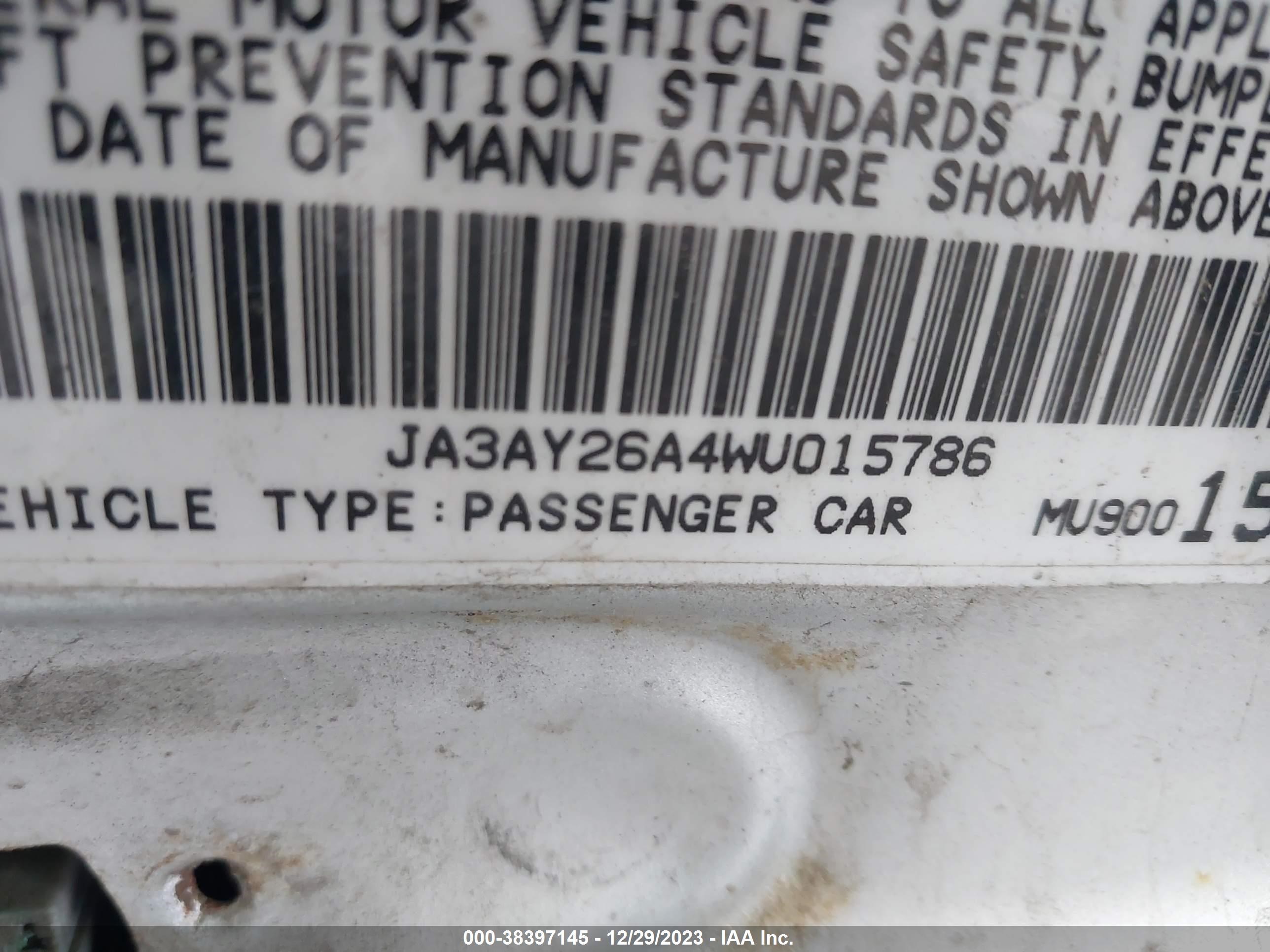 Photo 8 VIN: JA3AY26A4WU015786 - MITSUBISHI MIRAGE 