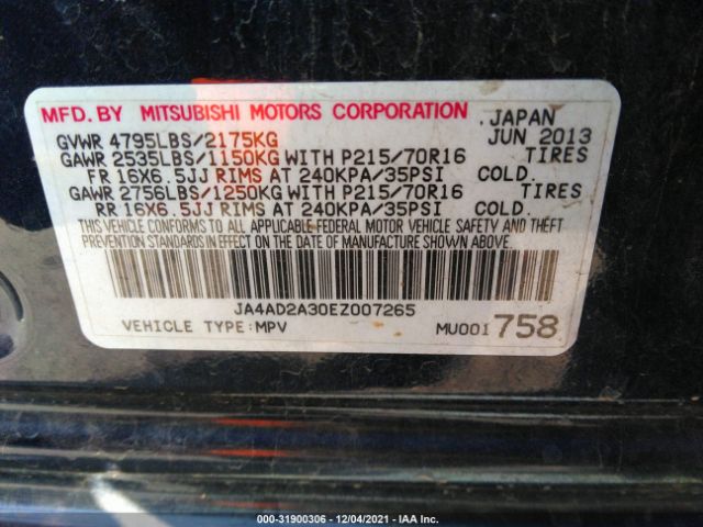 Photo 8 VIN: JA4AD2A30EZ007265 - MITSUBISHI OUTLANDER 