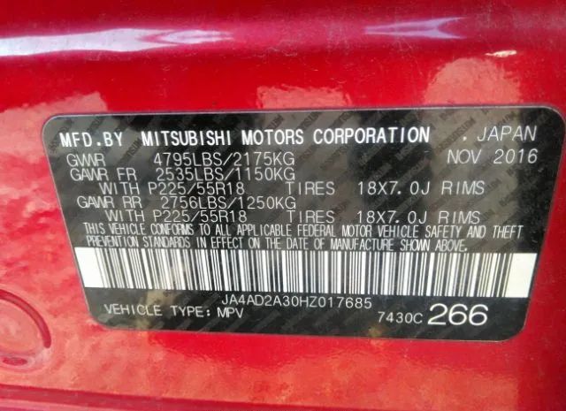 Photo 8 VIN: JA4AD2A30HZ017685 - MITSUBISHI OUTLANDER 