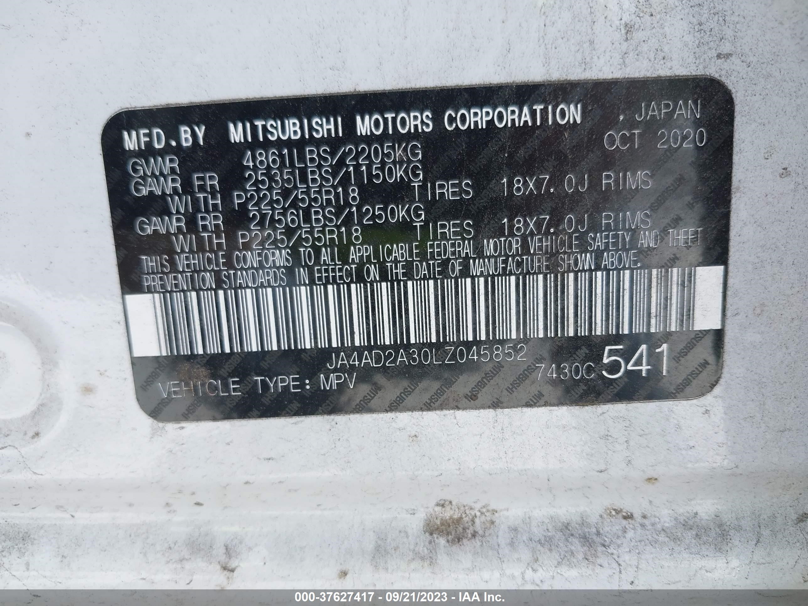 Photo 8 VIN: JA4AD2A30LZ045852 - MITSUBISHI OUTLANDER 