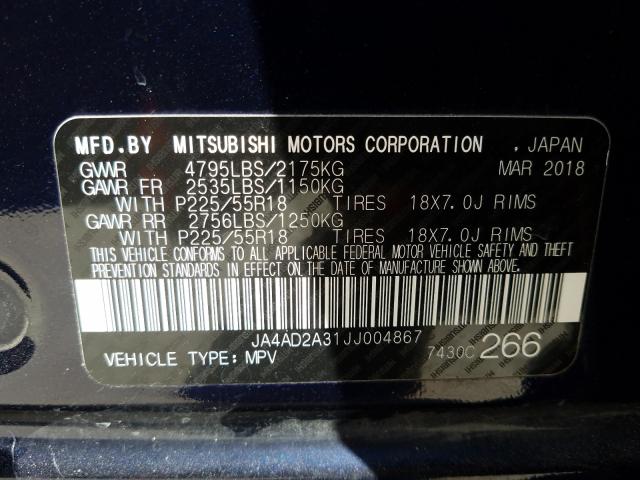 Photo 9 VIN: JA4AD2A31JJ004867 - MITSUBISHI OUTLANDER 