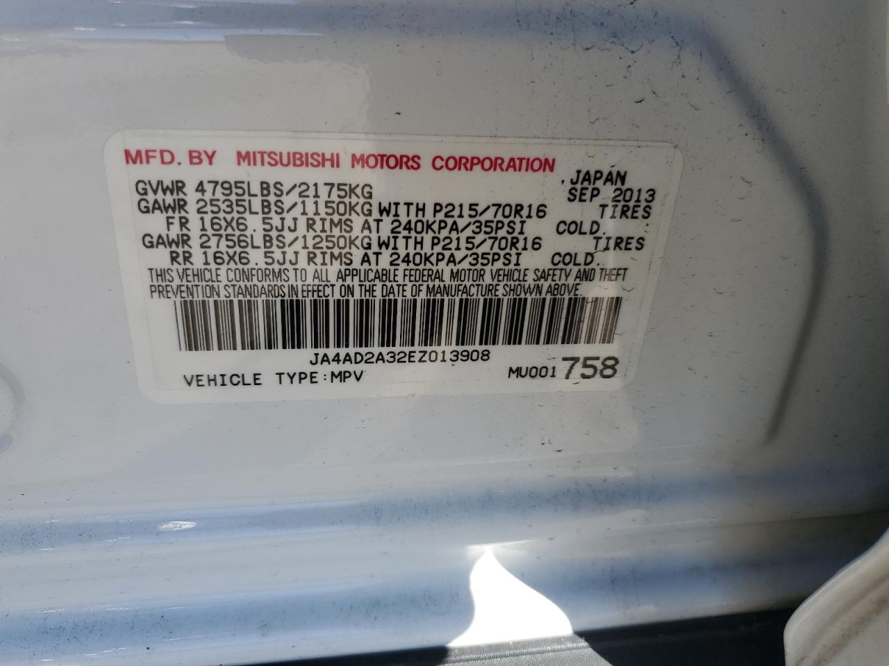 Photo 11 VIN: JA4AD2A32EZ013908 - MITSUBISHI OUTLANDER 