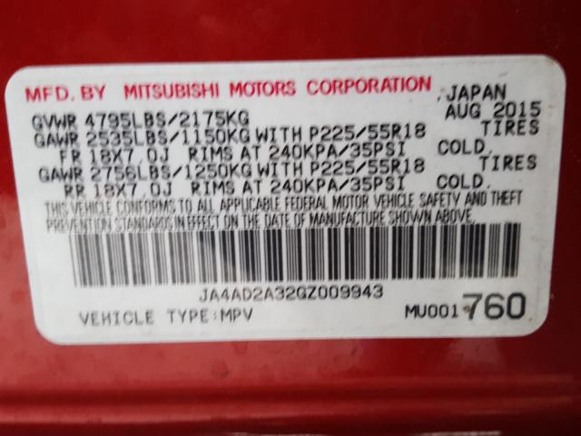 Photo 9 VIN: JA4AD2A32GZ009943 - MITSUBISHI OUTLANDER 