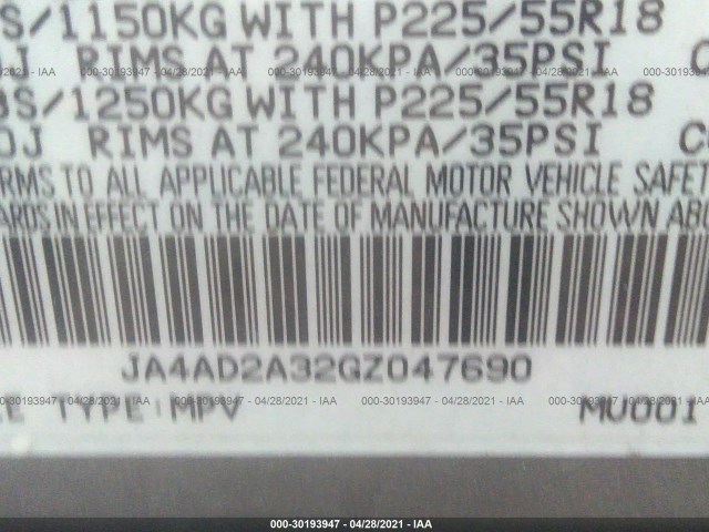 Photo 8 VIN: JA4AD2A32GZ047690 - MITSUBISHI OUTLANDER 