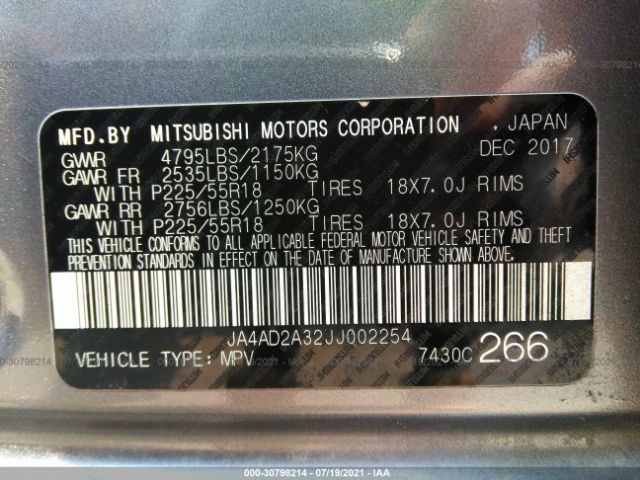 Photo 8 VIN: JA4AD2A32JJ002254 - MITSUBISHI OUTLANDER 