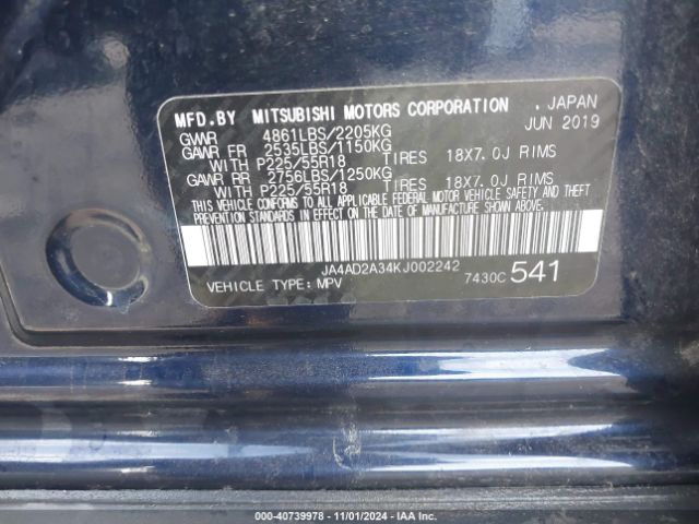 Photo 8 VIN: JA4AD2A34KJ002242 - MITSUBISHI OUTLANDER 