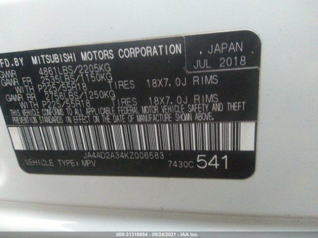 Photo 8 VIN: JA4AD2A34KZ006583 - MITSUBISHI OUTLANDER 