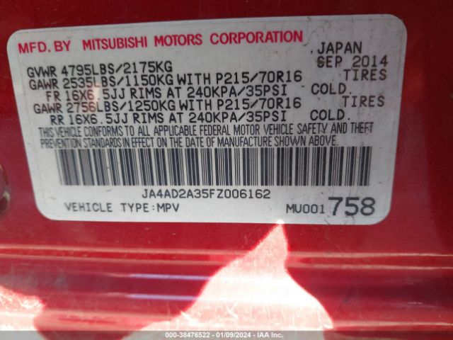 Photo 8 VIN: JA4AD2A35FZ006162 - MITSUBISHI OUTLANDER 