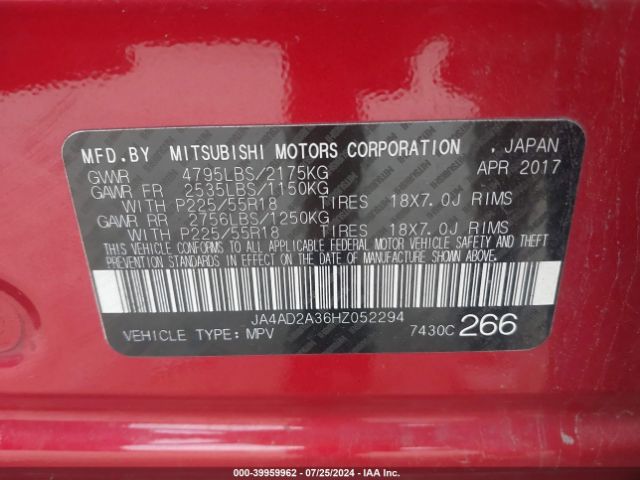 Photo 8 VIN: JA4AD2A36HZ052294 - MITSUBISHI OUTLANDER 