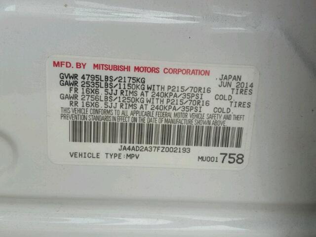 Photo 9 VIN: JA4AD2A37FZ002193 - MITSUBISHI OUTLANDER 