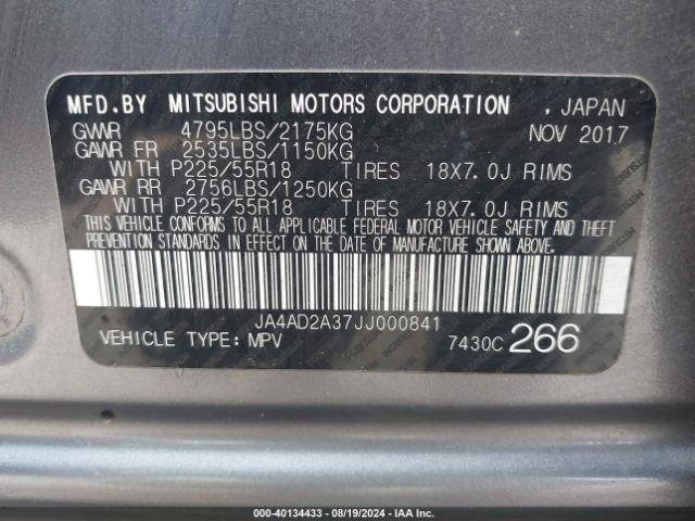 Photo 8 VIN: JA4AD2A37JJ000841 - MITSUBISHI OUTLANDER 