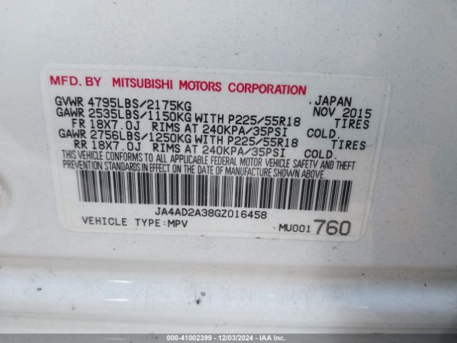 Photo 8 VIN: JA4AD2A38GZ016458 - MITSUBISHI OUTLANDER 