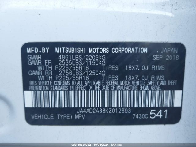 Photo 8 VIN: JA4AD2A38KZ012693 - MITSUBISHI OUTLANDER 