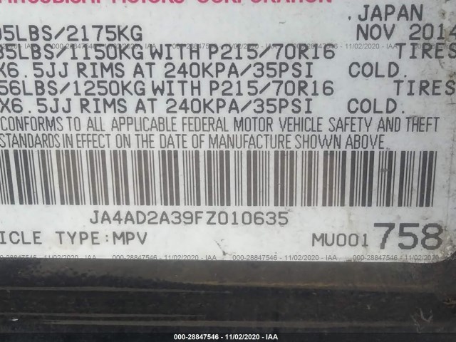 Photo 8 VIN: JA4AD2A39FZ010635 - MITSUBISHI OUTLANDER 