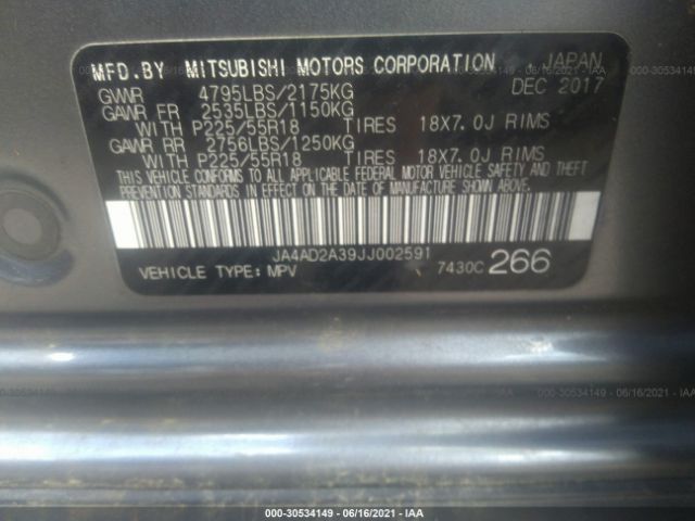 Photo 8 VIN: JA4AD2A39JJ002591 - MITSUBISHI OUTLANDER 