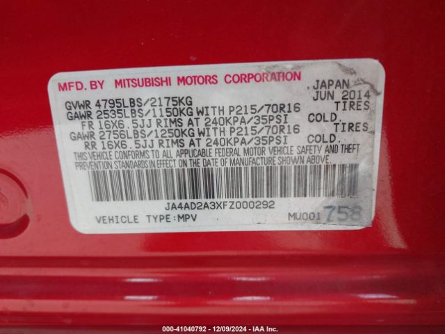 Photo 8 VIN: JA4AD2A3XFZ000292 - MITSUBISHI OUTLANDER 