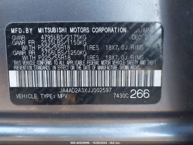 Photo 8 VIN: JA4AD2A3XJJ002597 - MITSUBISHI OUTLANDER 